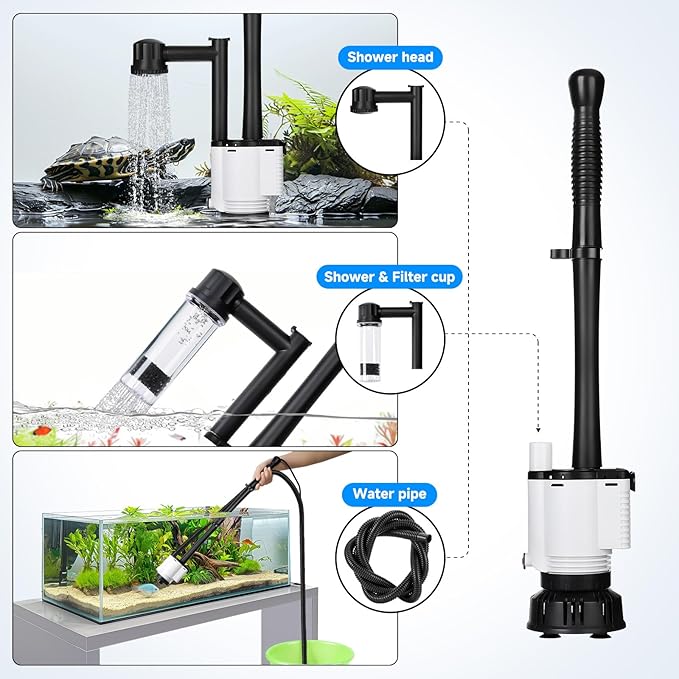 AQQA Fish Tank Cleaner, 8-in-1 Electric Aquarium Gravel Vacuum, Clean - Image 4