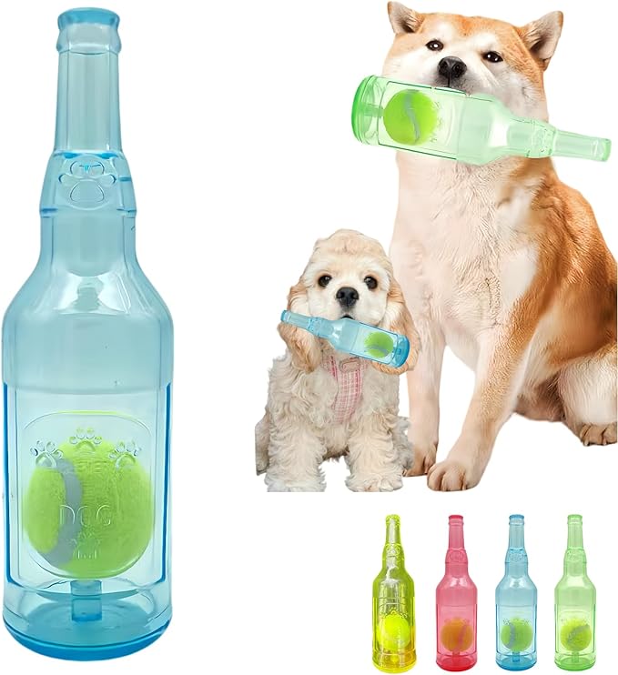 Cute Tough Dog Toy Rubber Bottle Squeaky Dogs Chew Toy Long Lasting Interactive by Jatmira