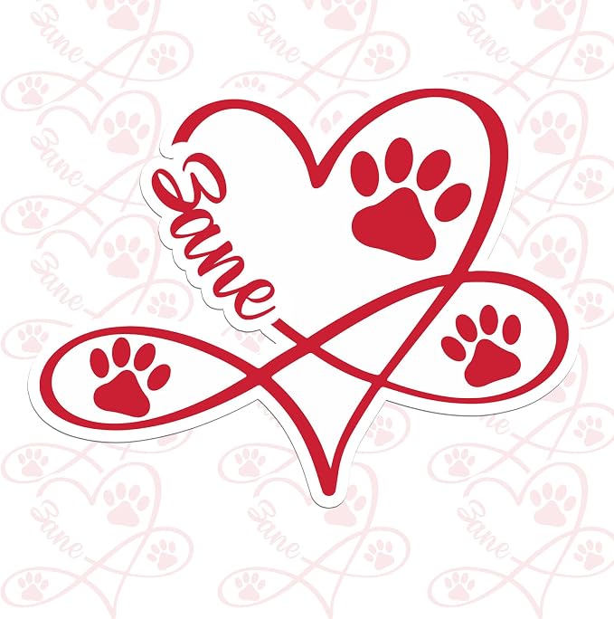 Custom Paw Pet Sticker Personalized Heart Name Pet Paw Cat and Dog Lover by SANGAROM