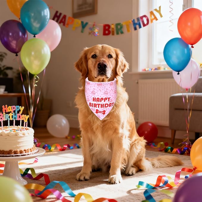Dog Birthday Bandana Girl for Large to X-Large Dogs, Reversible 2 Patterns in 1 - Image 6