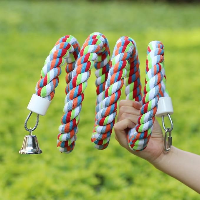 Rope Bungee Perch Bird, 83inch Kintor Pure Natural Colorful Bead Cage Chewing - Image 3