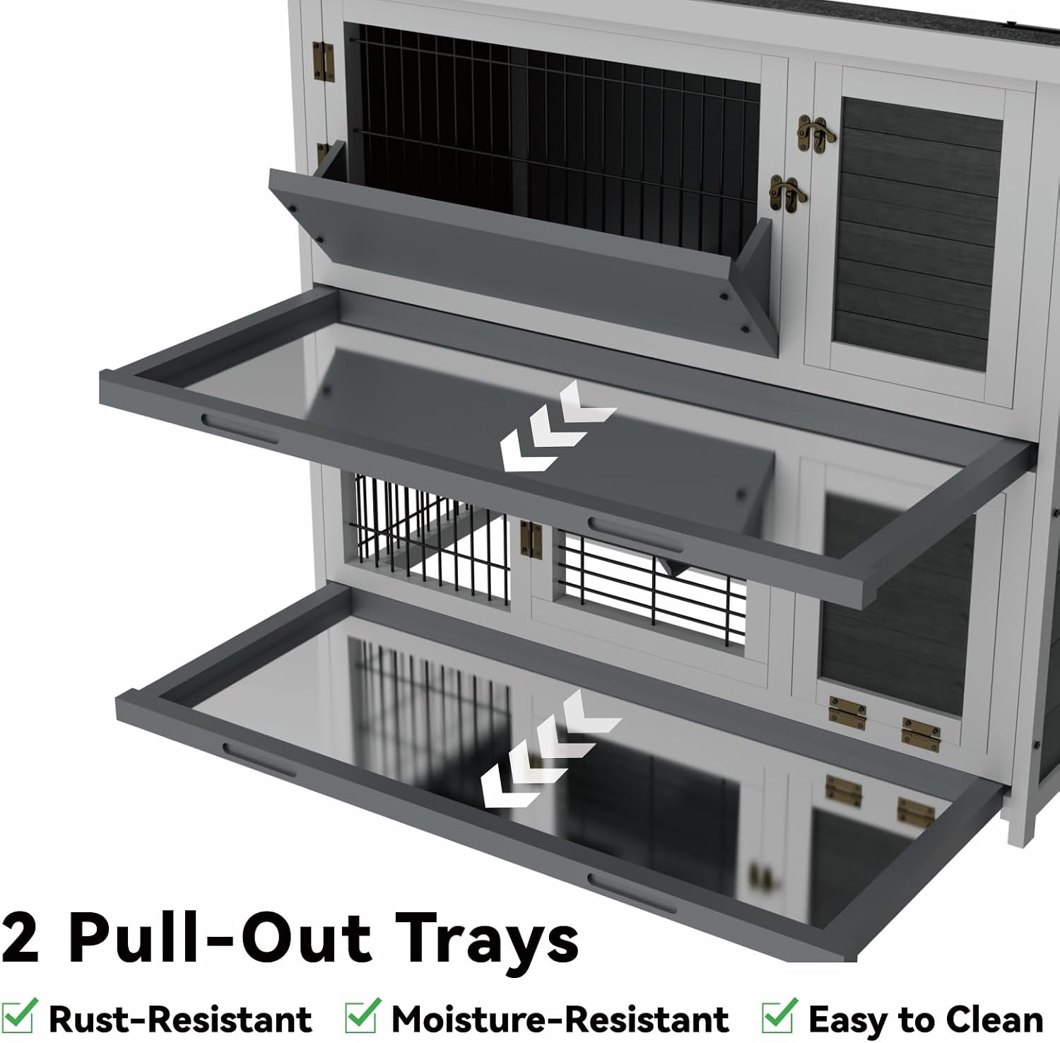 STILLCOVE 2-Story Rabbit Hutch with Hay Feeder, Grey - GlobalHabitat Supply