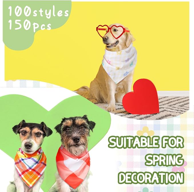 150 Pcs Spring Dog Bandanas Bulk Pet Bibs Colorful Triangle Scarf Pet Bandanas - Image 5