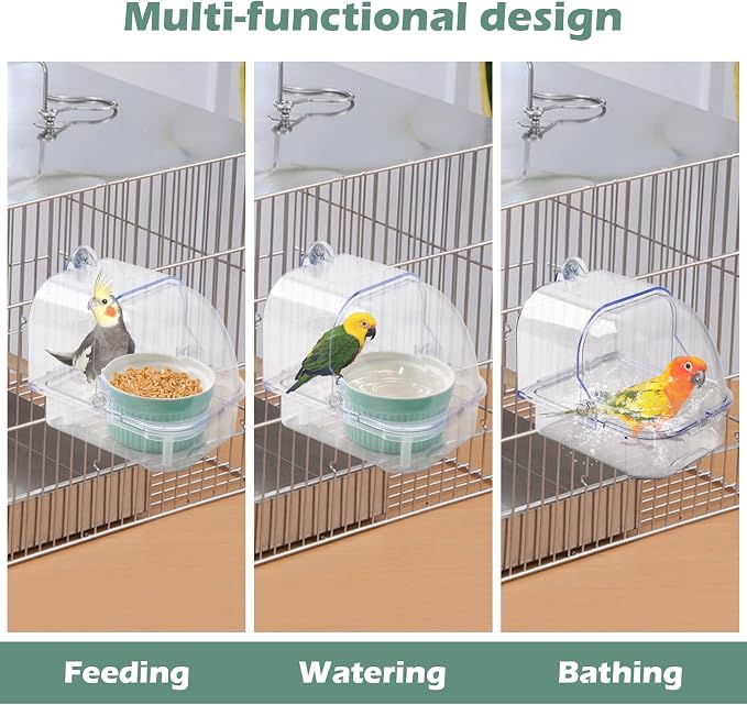 Bird Cage Feeder with Ceramic Bowl, 2 in 1 No Mess Bird Feeder and Transparent - Image 2