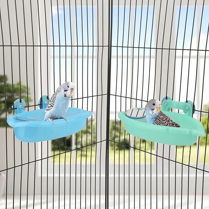 Wontee Bird Bath Box with Mirror Portable Parrot Hanging Bathroom Bathing Tub - Image 2