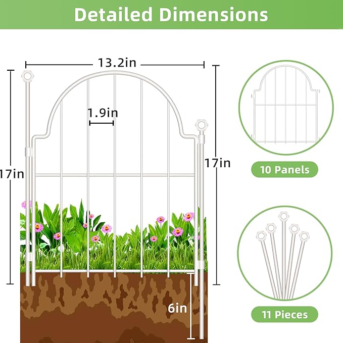 10 Pack Decorative Garden Fence, 17in x10ft Garden Fencing Animal Barrier - Image 3
