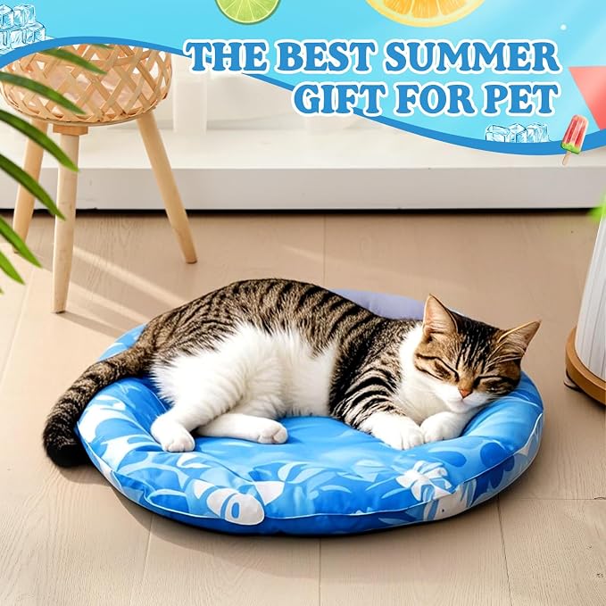 Pet Cooling Mat for Cats and Small Dogs, 20.1'' x 20.1'' Thickened Round Blue - Image 8