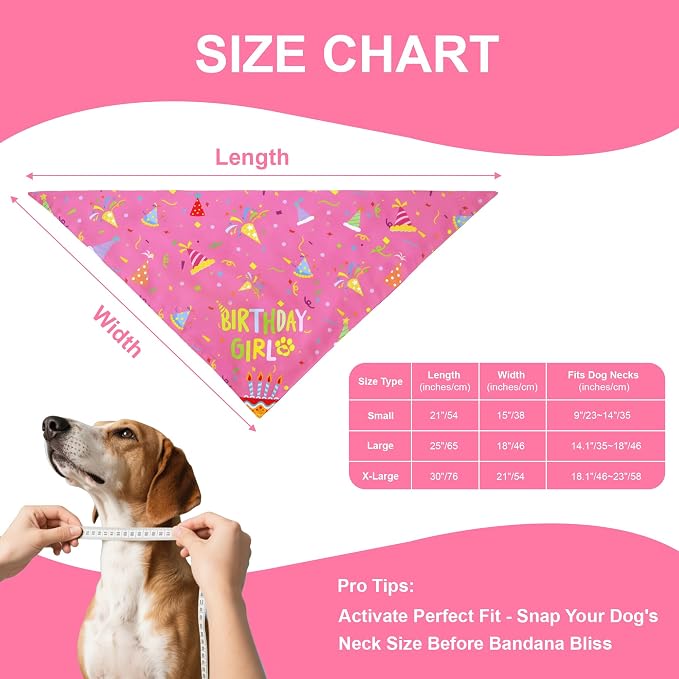 Dog Birthday Bandana Girl for Small Dogs, Reversible 2 Patterns in 1, Happy - Image 4