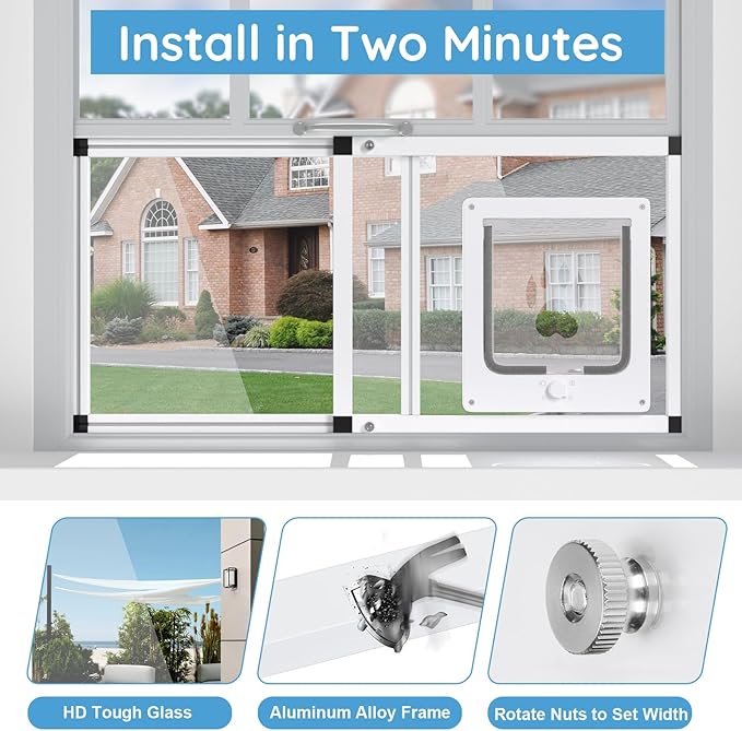 Sliding Cat Door for Window, Fits 28.5"-32" Width Window, 2-Min Install | - Image 5