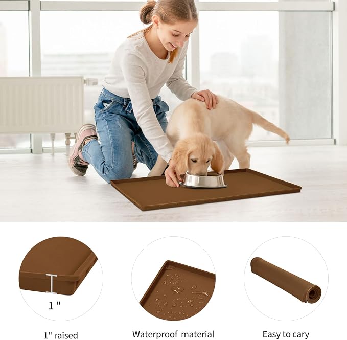 Dog Food Mat, Silicone Waterproof Food Tray, Non Slip Pet Bowl Mats Placemat - Image 2
