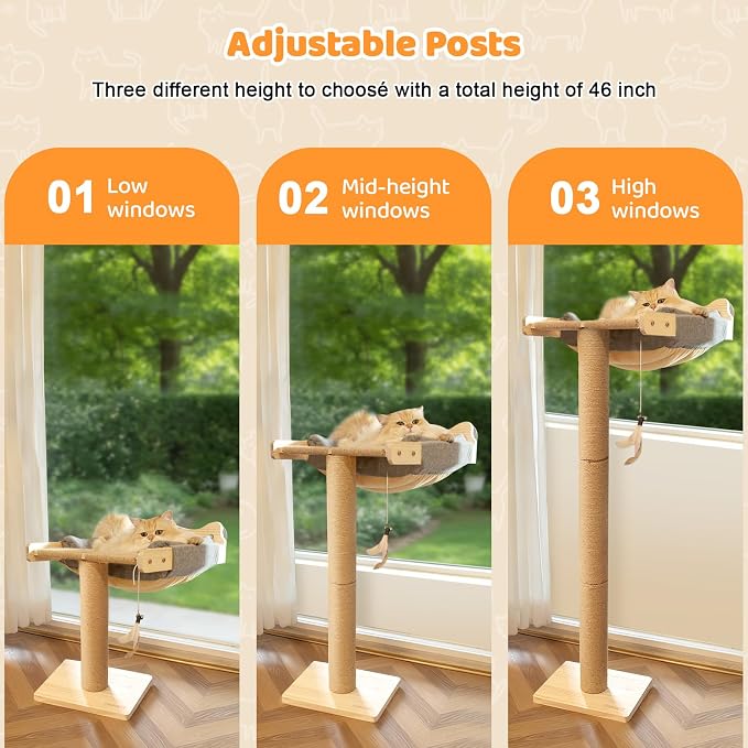 Cat Window Perch with Scratching Post, Bird Watching, Supports 45 lbs - Image 8