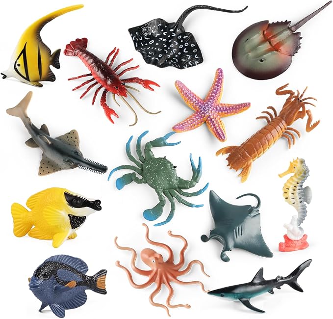 Sea Animals Toys Figures 21Pcs, Plastic Marine Creature Shark Fish Starfish - Image 6
