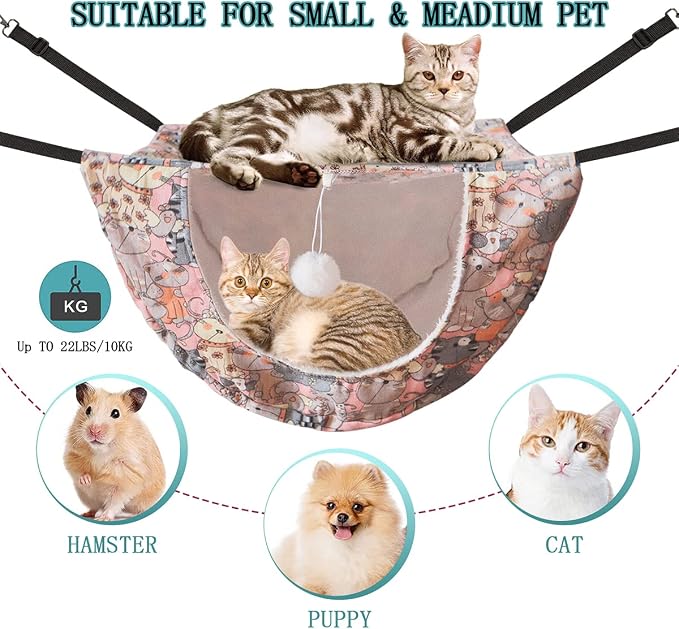 JSPYFITS Cat Cage Hammock, Double Layer Hanging Adjustable Soft Pet Bed Suitable - Image 2