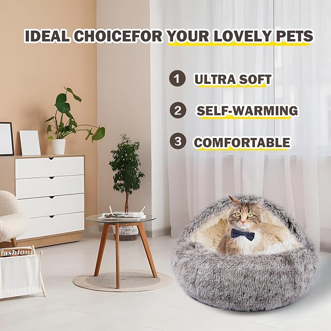Cat Bed for Indoor Cats, Calming Cozy Cave - Image 3