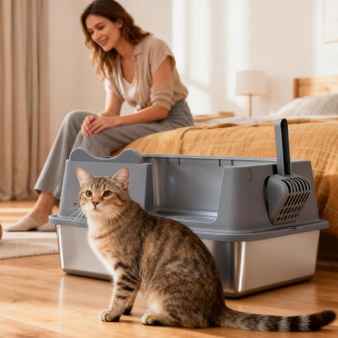 Stainless Steel Cat Litter Box, Open Top High-Sided Metal Litter Box - Image 8