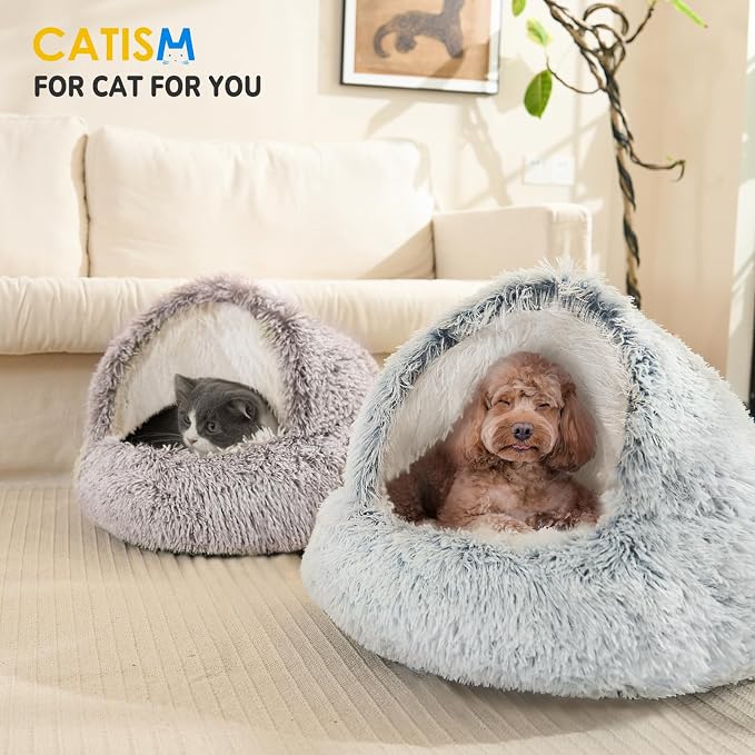 CATISM Cat Bed, Plush Hooded Cat Beds - Image 7