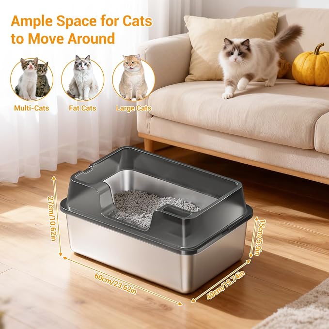 Stainless Steel Litter Box, XL Enclosed Cat Litter Boxes - Image 2