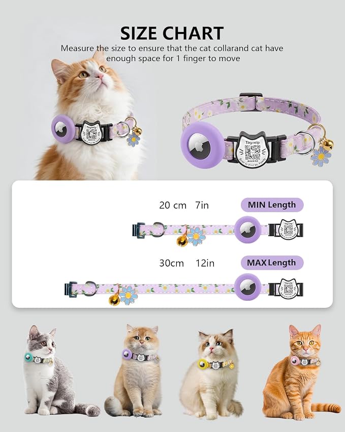 Breakaway Cat Collar with QR Code ID & AirTag Holder, Adjustable Cotton Kitten - Image 5