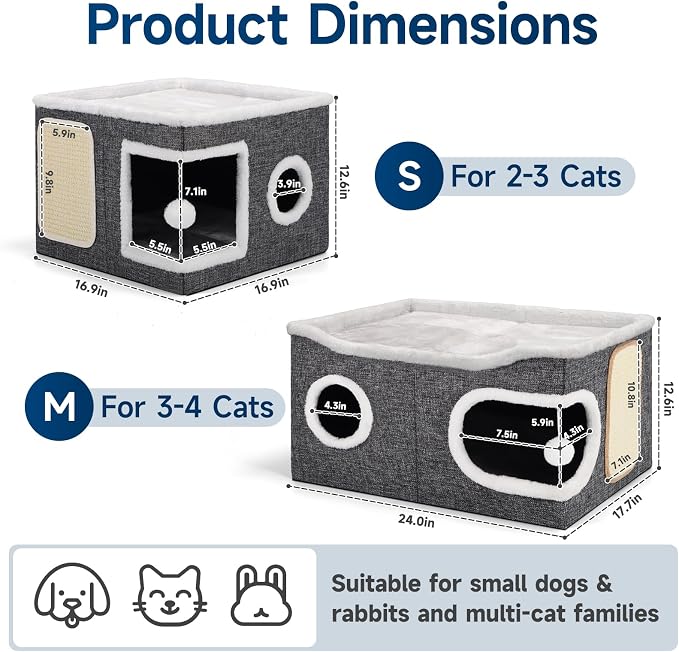 Shikha Cat Beds for Indoor Cats, Extra Wide Cat Cube House for Multi Cats - Image 2