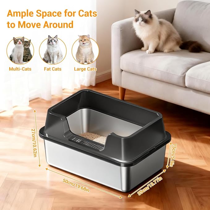 Stainless Steel Litter Box, XL Enclosed Cat Litter Boxes - Image 3