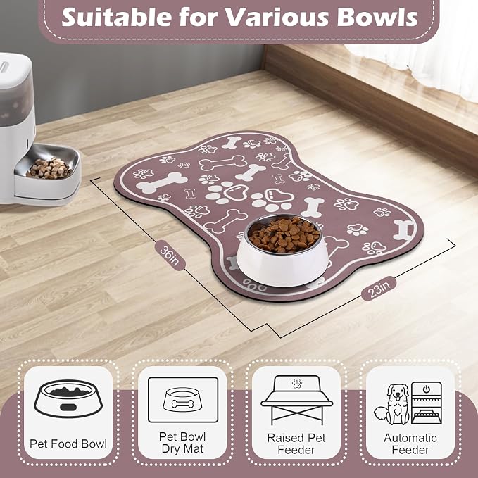 Dog Cat Mat for Food and Water, Rapid Absorbent Pet Feeding Mat, Bone Shaped - Image 7