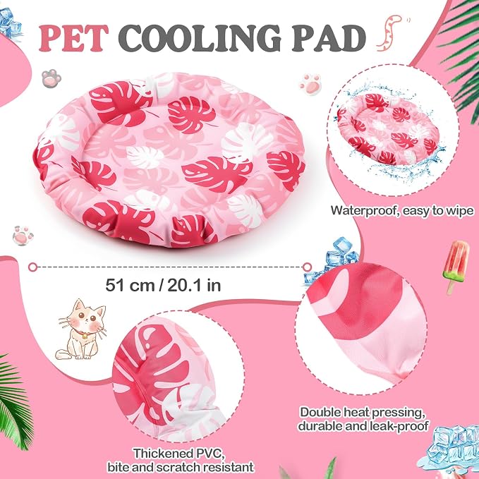 Pet Cooling Mat for Cats and Small Dogs, 20.1'' x 20.1'' Thickened Round Pink - Image 2