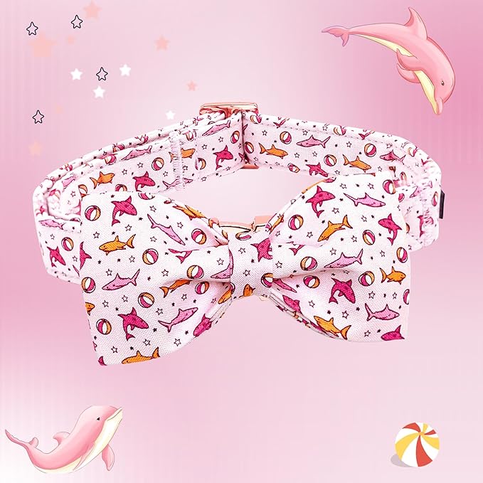 Lionheart glory Dog Collar Shark Print Dogs Bow Collar Adjustable Soft Pink Dog - Image 5