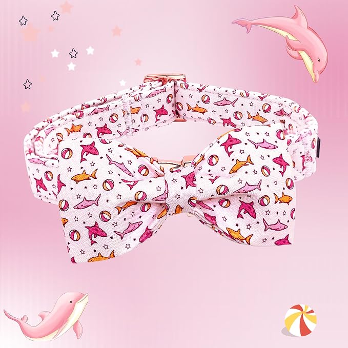Lionheart glory Dog Collar Shark Print Dogs Bow Collar Adjustable Soft Pink Dog - Image 3
