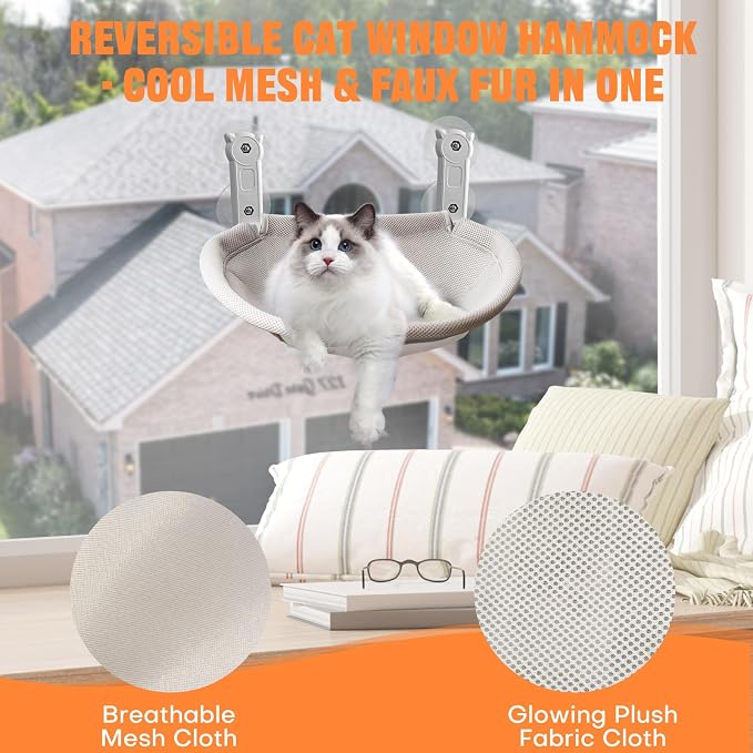Homegroove Cat Window Perch, 18 x 12 Inch Foldable Cat Hammock - Image 3