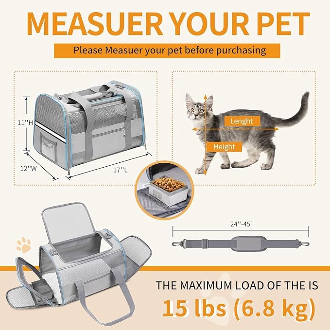 Soft-Sided Cat Carrier for Pets Up to 15lbs, Airline Approved Under-Seat Travel - Image 2