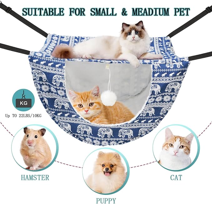 JSPYFITS Cat Cage Hammock with Ball, Double Layer Hanging Adjustable Soft Pet - Image 2