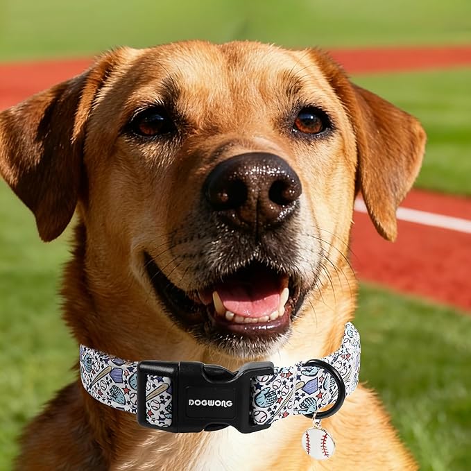 DOGWONG Baseball Dog Collar-Cute Boy Baseball Dog Collar, Adjustable Soft Male - Image 4