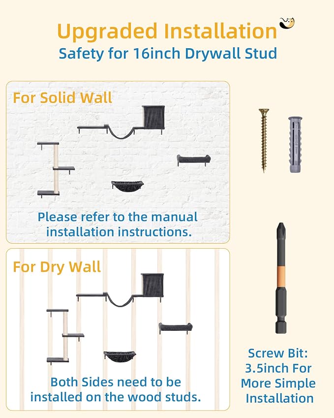 Heavy Duty Cat Wall Shelves for Indoor Cats Large Adult, 5-in-1 Wall-Mounted - Image 7