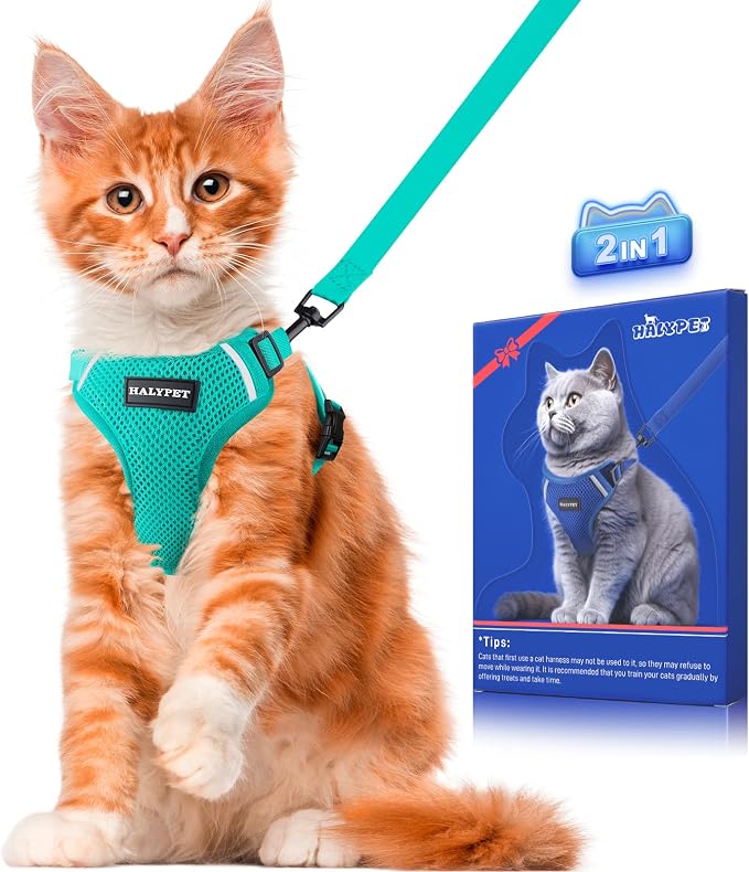 Halypet Cat Harness and Leash Set Escape Proof Soft Adjustable Cat Leash by DOMoreWithYourPet