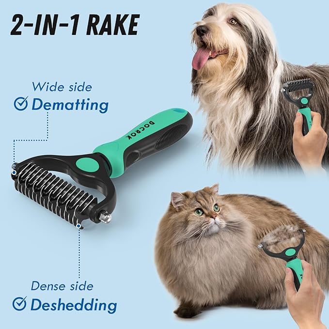 Pet Grooming Brush and Metal Comb Combo, Cat Brush Dog Brush - Image 2