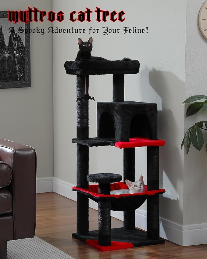 Gothic Cat Tree with Super Large Hammock, 45.7" Black Cat Tower with Coffin Bed - Image 2