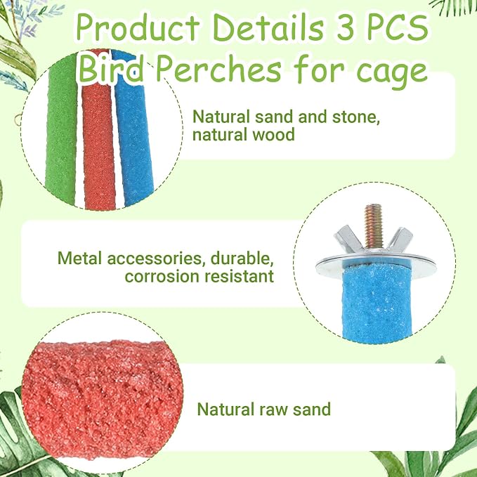 3 Pcs Wood Bird Cage Perch Parrot Perch Stand, Wood Perches Toy Platform Paw - Image 3