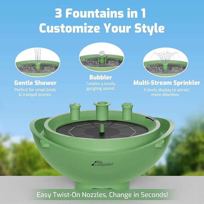 Solar Bird Bath with Fountain and Battery Backup, 3-in-1 Hanging or - Image 4