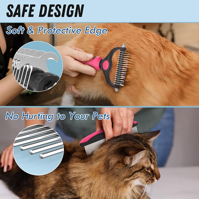 Pet Grooming Brush & Comb Combo, Cat & Dog Brush - Image 4