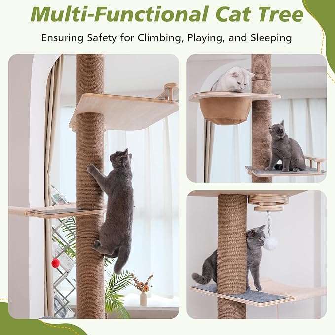 Floor to Ceiling Cat Tree, 5 Tier Cat Tower Adjustable Height, Tall Climbing - Image 5