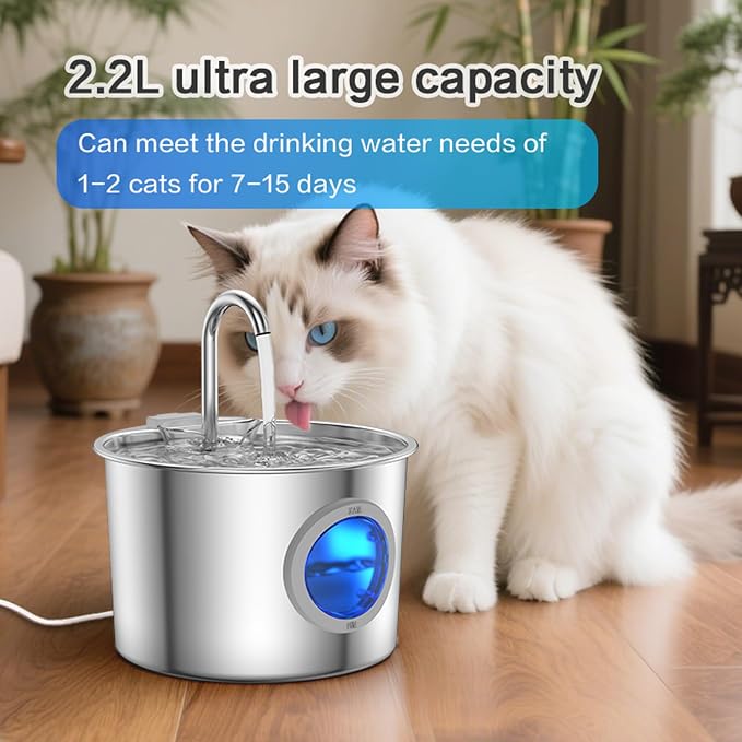 Cat Water Fountain Advanced 304 Stainless Steel 2.2L/74oz - Image 8
