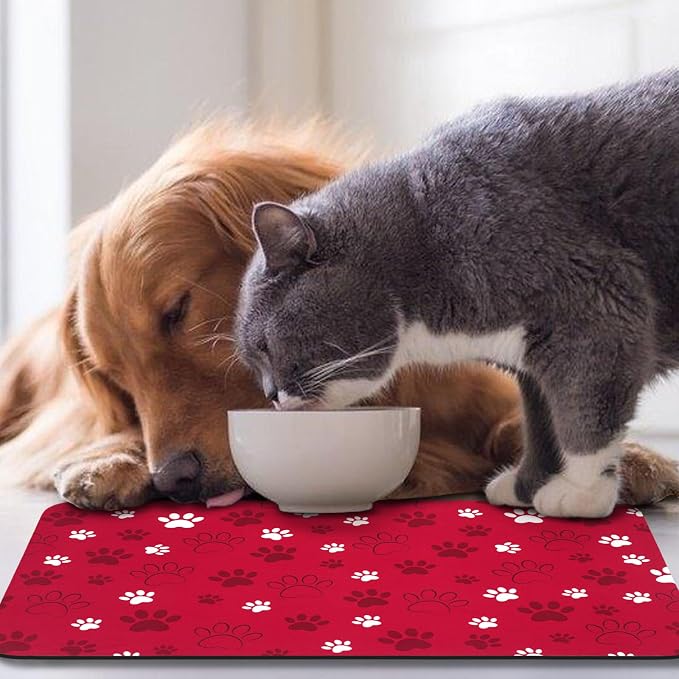 Dog Food Mat, Absorbent Water Bowl Mats Cat Pet Feeding Placemats Red 17 * 30 - Image 7