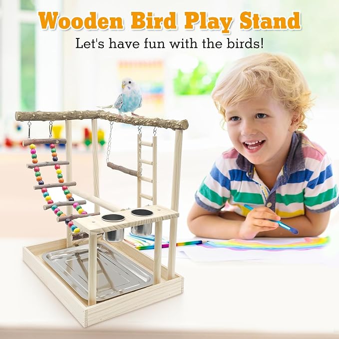 Hamiledyi Bird Playground Parrots Wood Perch Stand Cockatiel Playground Bird - Image 7