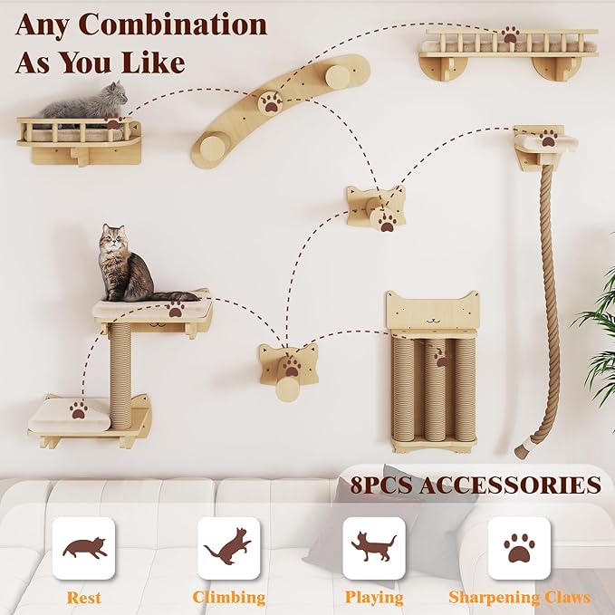 BYBYME Cat Climbing Wall Set Made of Natural Wood, Kitten Platform, 100CM Sisal - Image 4