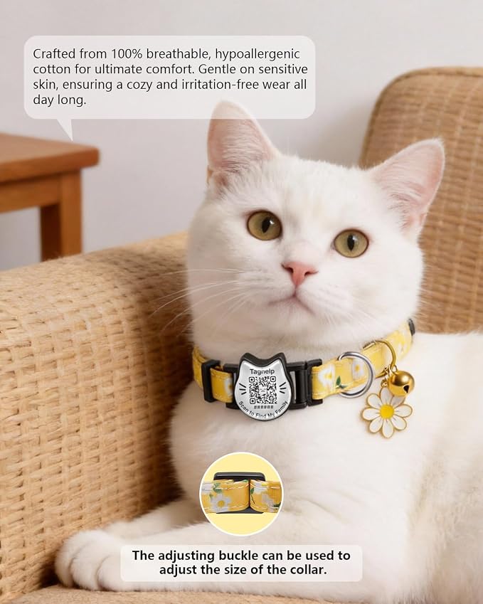 Breakaway Cat Collar with QR Code ID Tag, Adjustable Cotton Kitten Collar with - Image 3