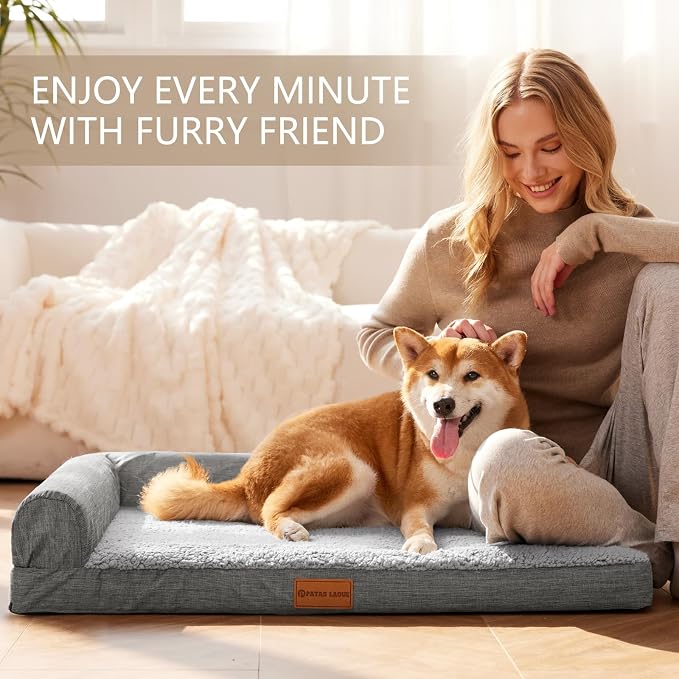 Patas Lague Orthopedic Dog Bed Medium Size Dog 30''X20'', Waterproof L Bolster - Image 2