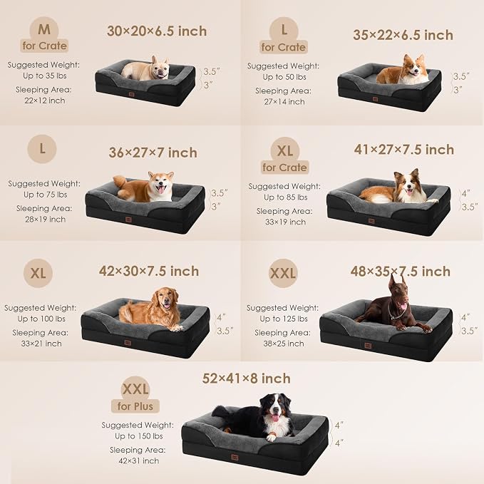 EHEYCIGA Orthopedic Dog Bed for Medium Dog, Waterproof Liner & Washable - Image 5
