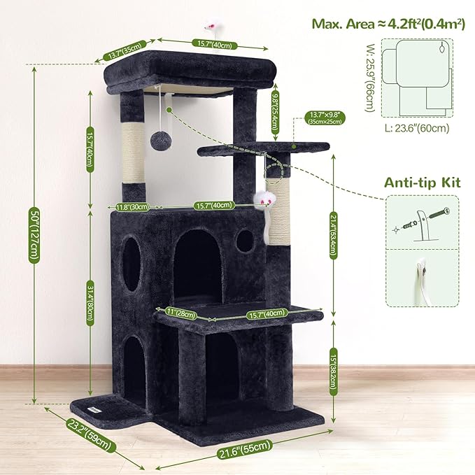 Globlazer Cat Tree Tower for Indoor Cats, 50-inch Adult Cat Tree House for - Image 6