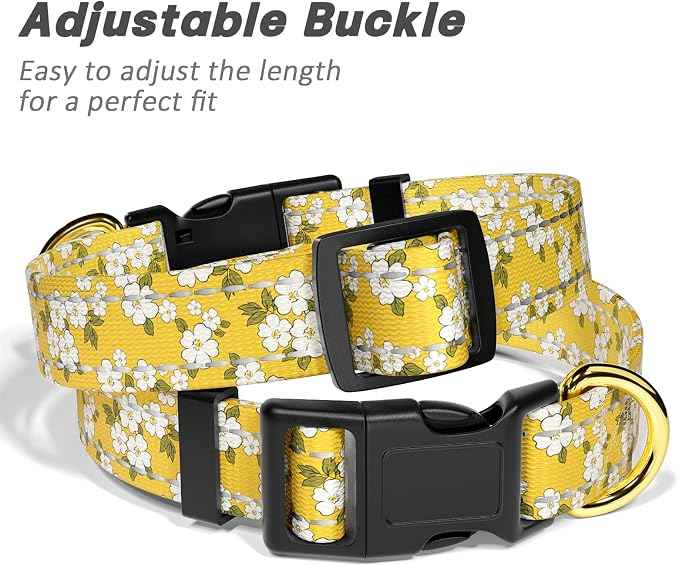 Reflective Dog Collar for Medium Dogs, Cute Flower Theme Adjustable Heavy-Duty