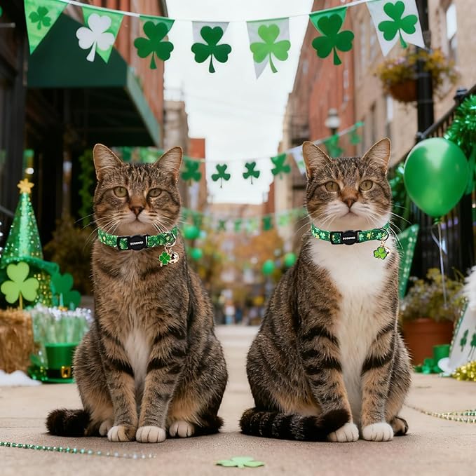 2 Pack St.Patrick's Day Kitten Collars, DOGWONG Cute Shamrock Breakaway Kitty - Image 5